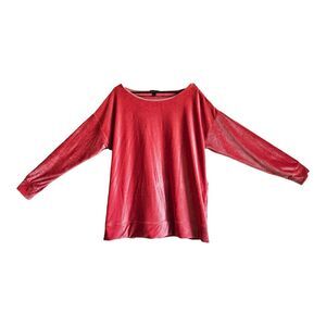 LANE BRYANT Women's 14 16 Top Orange Ribbed Velour Boatneck Long Sleeve Bust 48"